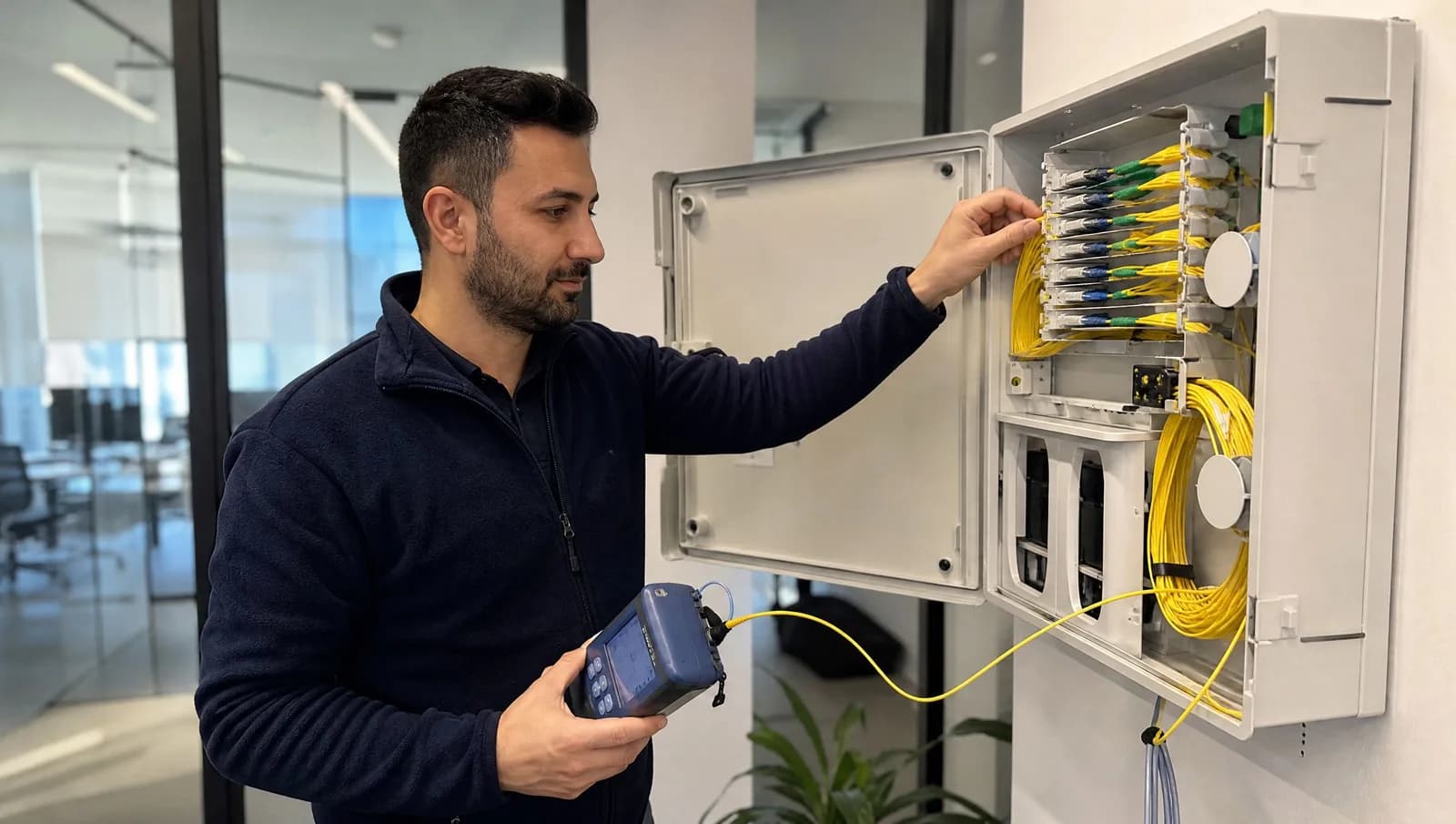 Ofis içinde fiber patch panel bağlantılarının düzenlenmesi
